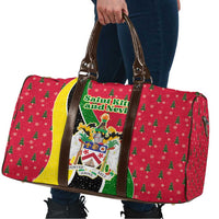 Saint Kitts and Nevis Christmas Travel Bag with Red Green Black Xmas Monkey Gift and Coat of Arms - Wonder Print Shop
