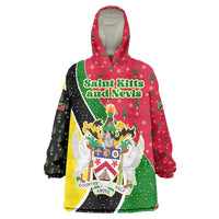 Saint Kitts and Nevis Christmas Wearable Blanket Hoodie with Red Green Black Xmas Monkey Gift and Coat of Arms - Wonder Print Shop