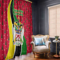 Saint Kitts and Nevis Christmas Window Curtain with Red Green Black Xmas Monkey Gift and Coat of Arms - Wonder Print Shop