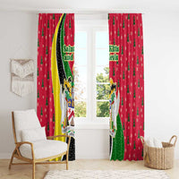 Saint Kitts and Nevis Christmas Window Curtain with Red Green Black Xmas Monkey Gift and Coat of Arms - Wonder Print Shop
