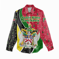 Saint Kitts and Nevis Christmas Women Casual Shirt with Red Green Black Xmas Monkey Gift and Coat of Arms - Wonder Print Shop