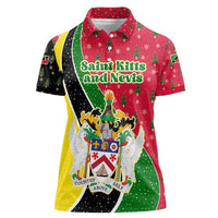 Saint Kitts and Nevis Christmas Women Polo Shirt with Red Green Black Xmas Monkey Gift and Coat of Arms - Wonder Print Shop