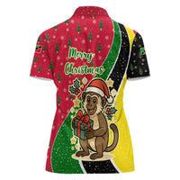 Saint Kitts and Nevis Christmas Women Polo Shirt with Red Green Black Xmas Monkey Gift and Coat of Arms - Wonder Print Shop