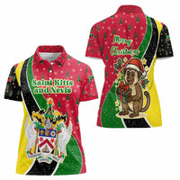 Saint Kitts and Nevis Christmas Women Polo Shirt with Red Green Black Xmas Monkey Gift and Coat of Arms - Wonder Print Shop