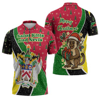 Saint Kitts and Nevis Christmas Zipper Polo Shirt with Red Green Black Xmas Monkey Gift and Coat of Arms - Wonder Print Shop