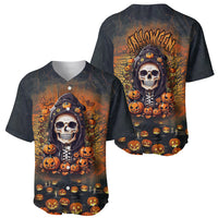 Halloween Skull Baseball Jersey Pumpkin-Themed - Wonder Print Shop