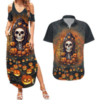 Halloween Skull Couples Matching Summer Maxi Dress and Hawaiian Shirt Pumpkin-Themed - Wonder Print Shop