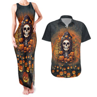 Halloween Skull Couples Matching Tank Maxi Dress and Hawaiian Shirt Pumpkin-Themed - Wonder Print Shop
