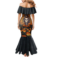 Halloween Skull Family Matching Mermaid Dress and Hawaiian Shirt Pumpkin-Themed - Wonder Print Shop