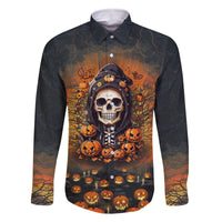 Halloween Skull Family Matching Off Shoulder Long Sleeve Dress and Hawaiian Shirt Pumpkin-Themed - Wonder Print Shop