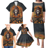Halloween Skull Family Matching Puletasi Dress and Hawaiian Shirt Pumpkin-Themed - Wonder Print Shop