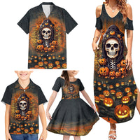 Halloween Skull Family Matching Summer Maxi Dress and Hawaiian Shirt Pumpkin-Themed - Wonder Print Shop