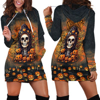 Halloween Skull Hoodie Dress Pumpkin-Themed - Wonder Print Shop