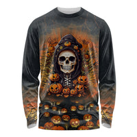 Halloween Skull Long Sleeve Shirt Pumpkin-Themed - Wonder Print Shop