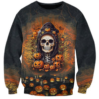 Halloween Skull Sweatshirt Pumpkin-Themed - Wonder Print Shop