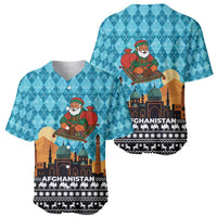 Afghanistan Christmas Baseball Jersey with Santa on Flying Carpet Mosque Camels and Desert Sunset Design - Wonder Print Shop