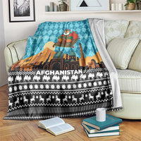 Afghanistan Christmas Blanket with Santa on Flying Carpet Mosque Camels and Desert Sunset Design - Wonder Print Shop