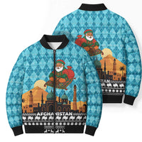 Afghanistan Christmas Bomber Puffer Jacket with Santa on Flying Carpet Mosque Camels and Desert Sunset Design - Wonder Print Shop