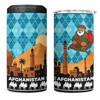 Afghanistan Christmas 4 in 1 Can Cooler Tumbler with Santa on Flying Carpet Mosque Camels and Desert Sunset Design - Wonder Print Shop