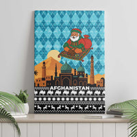 Afghanistan Christmas Canvas Wall Art with Santa on Flying Carpet Mosque Camels and Desert Sunset Design - Wonder Print Shop