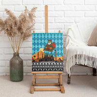Afghanistan Christmas Canvas Wall Art with Santa on Flying Carpet Mosque Camels and Desert Sunset Design - Wonder Print Shop