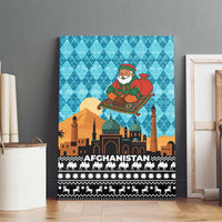 Afghanistan Christmas Canvas Wall Art with Santa on Flying Carpet Mosque Camels and Desert Sunset Design - Wonder Print Shop