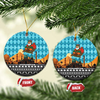 Afghanistan Christmas Ceramic Ornament with Santa on Flying Carpet Mosque Camels and Desert Sunset Design - Wonder Print Shop