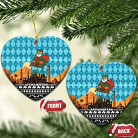Afghanistan Christmas Ceramic Ornament with Santa on Flying Carpet Mosque Camels and Desert Sunset Design - Wonder Print Shop
