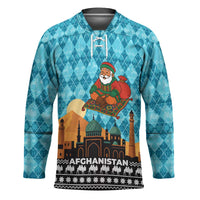 Afghanistan Christmas Hockey Jersey with Santa on Flying Carpet Mosque Camels and Desert Sunset Design - Wonder Print Shop