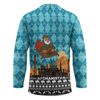 Afghanistan Christmas Hockey Jersey with Santa on Flying Carpet Mosque Camels and Desert Sunset Design - Wonder Print Shop