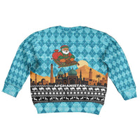 Afghanistan Christmas Kid Ugly Christmas Sweater with Santa on Flying Carpet Mosque Camels and Desert Sunset Design - Wonder Print Shop