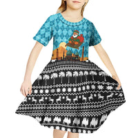Afghanistan Christmas Kid Short Sleeve Dress with Santa on Flying Carpet Mosque Camels and Desert Sunset Design - Wonder Print Shop