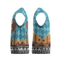 Afghanistan Christmas Knitted V-Neck Vest with Santa on Flying Carpet Mosque Camels and Desert Sunset Design - Wonder Print Shop
