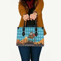 Afghanistan Christmas Leather Bag with Santa on Flying Carpet Mosque Camels and Desert Sunset Design - Wonder Print Shop