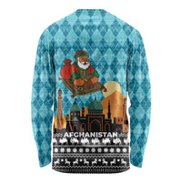 Afghanistan Christmas Long Sleeve Shirt with Santa on Flying Carpet Mosque Camels and Desert Sunset Design - Wonder Print Shop