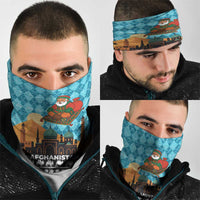 Afghanistan Christmas Neck Gaiter with Santa on Flying Carpet Mosque Camels and Desert Sunset Design - Wonder Print Shop