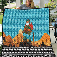 Afghanistan Christmas Quilt with Santa on Flying Carpet Mosque Camels and Desert Sunset Design - Wonder Print Shop