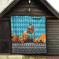 Afghanistan Christmas Quilt with Santa on Flying Carpet Mosque Camels and Desert Sunset Design - Wonder Print Shop