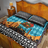 Afghanistan Christmas Quilt Bed Set with Santa on Flying Carpet Mosque Camels and Desert Sunset Design - Wonder Print Shop