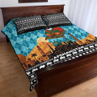 Afghanistan Christmas Quilt Bed Set with Santa on Flying Carpet Mosque Camels and Desert Sunset Design - Wonder Print Shop