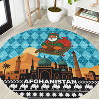 Afghanistan Christmas Round Carpet with Santa on Flying Carpet Mosque Camels and Desert Sunset Design - Wonder Print Shop