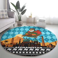 Afghanistan Christmas Round Carpet with Santa on Flying Carpet Mosque Camels and Desert Sunset Design - Wonder Print Shop