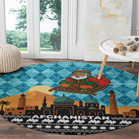 Afghanistan Christmas Round Carpet with Santa on Flying Carpet Mosque Camels and Desert Sunset Design - Wonder Print Shop