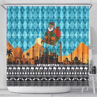 Afghanistan Christmas Shower Curtain with Santa on Flying Carpet Mosque Camels and Desert Sunset Design - Wonder Print Shop