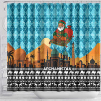 Afghanistan Christmas Shower Curtain with Santa on Flying Carpet Mosque Camels and Desert Sunset Design - Wonder Print Shop