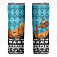 Afghanistan Christmas Skinny Tumbler with Santa on Flying Carpet Mosque Camels and Desert Sunset Design - Wonder Print Shop