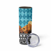 Afghanistan Christmas Skinny Tumbler with Santa on Flying Carpet Mosque Camels and Desert Sunset Design - Wonder Print Shop