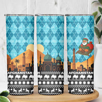 Afghanistan Christmas Skinny Tumbler with Santa on Flying Carpet Mosque Camels and Desert Sunset Design - Wonder Print Shop