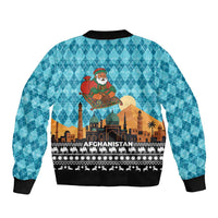 Afghanistan Christmas Sleeve Zip Bomber Jacket with Santa on Flying Carpet Mosque Camels and Desert Sunset Design - Wonder Print Shop
