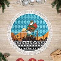 Afghanistan Christmas Tree Skirt with Santa on Flying Carpet Mosque Camels and Desert Sunset Design - Wonder Print Shop